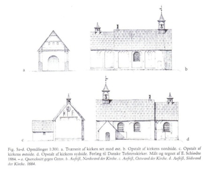 Tegning af kirken fra forskellige vinkler